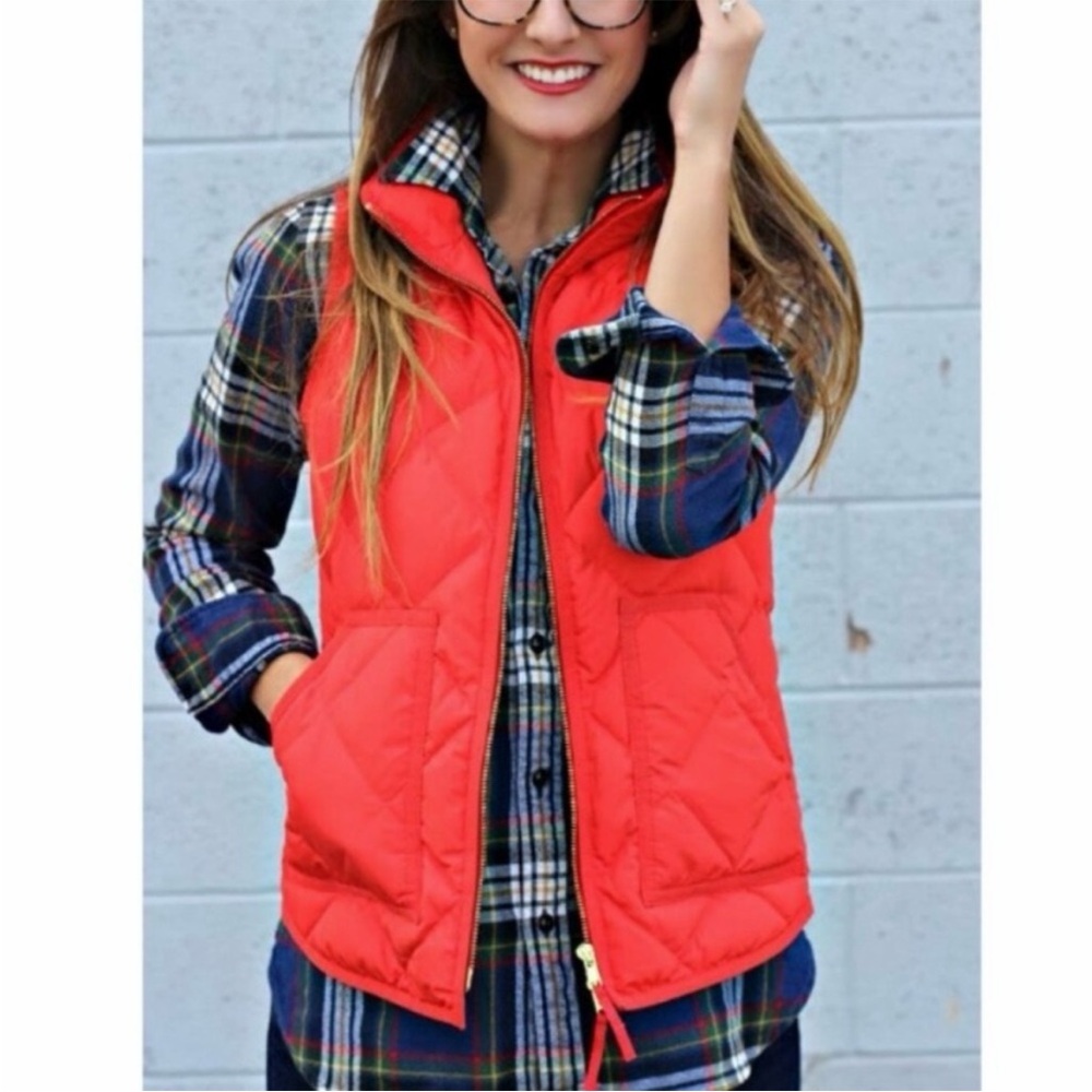 J. Crew Excursion Red Quilted Down Puffer Vest